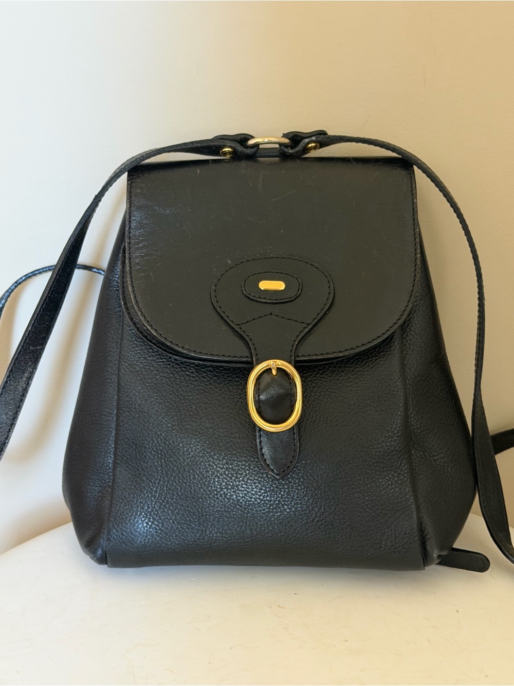 Vintage Bally Black leather Backpack purse shoulder bag VGC